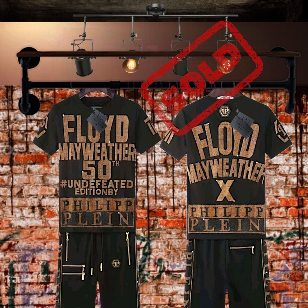 Plein Shorts set Black and Gold Crystals with a Graphic Tee Shirt to Match